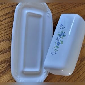 Floral White Butter Dish